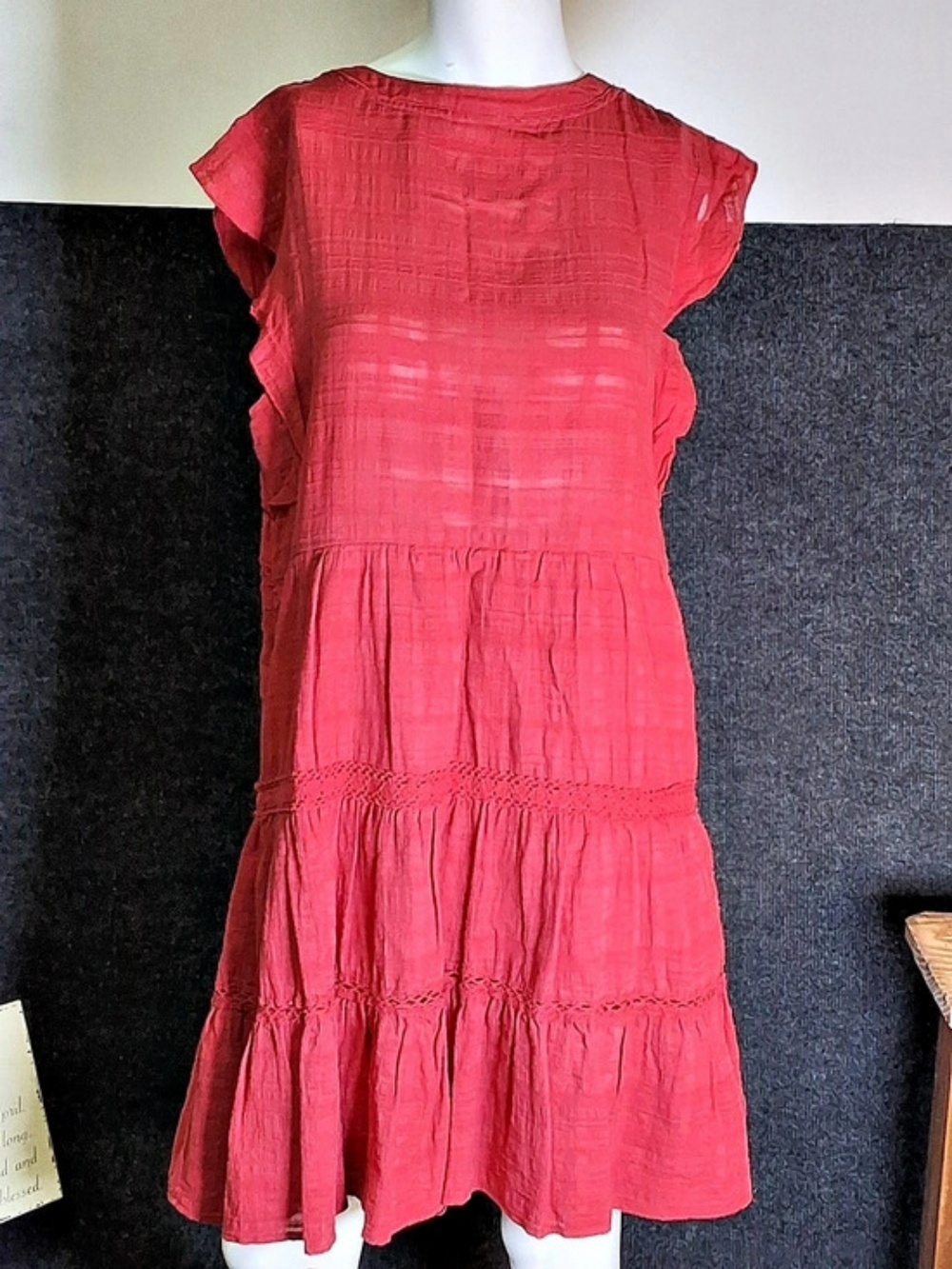 Knox Rose Flutter Short Sleeve Gauze Tiered Dress Pink Large